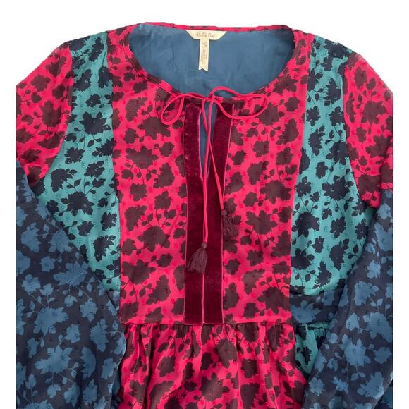 Matilda Jane Dress Womens XL Multicolor Floral Long Sleeve Hi-Low Hem Swiss Dot - Picture 9 of 10